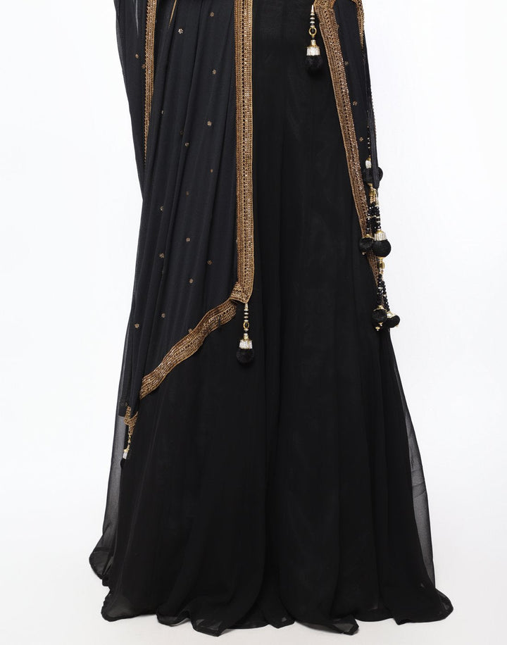 MBZ Meena Bazaar-Black Crochet Georgette Lehenga