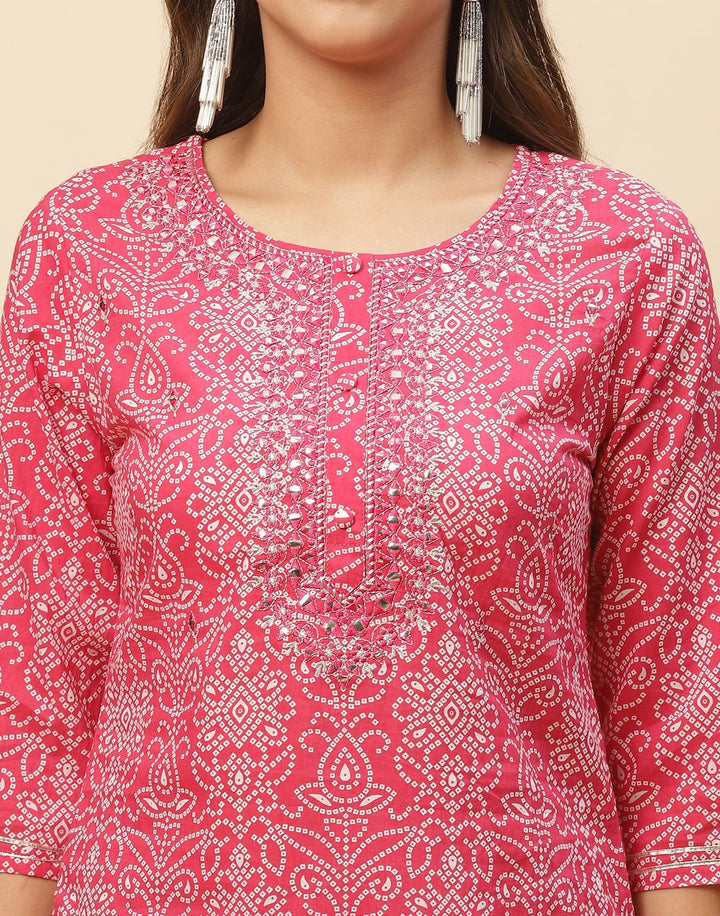 Embroidered Cotton Kurti With Pant