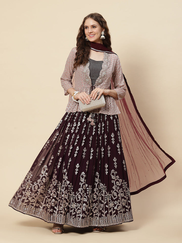 Gota Embroidered Georgette Choli Jacket With Lehenga &amp; Net Dupatta