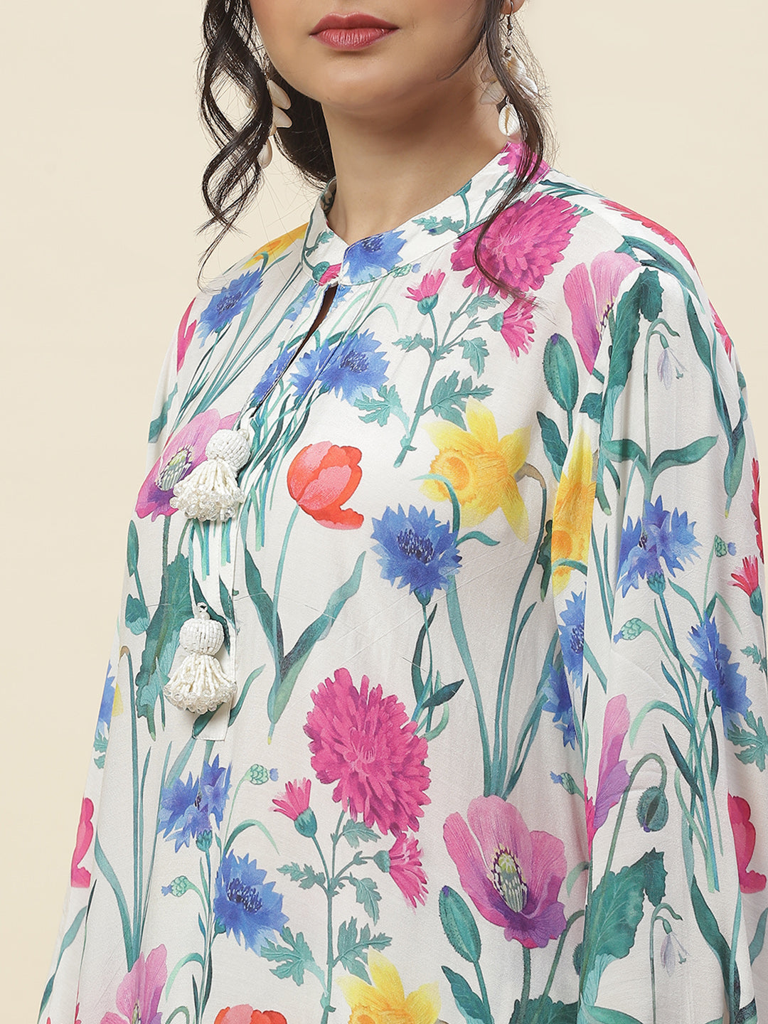 Floral Printed Muslin Kurti With Pants
