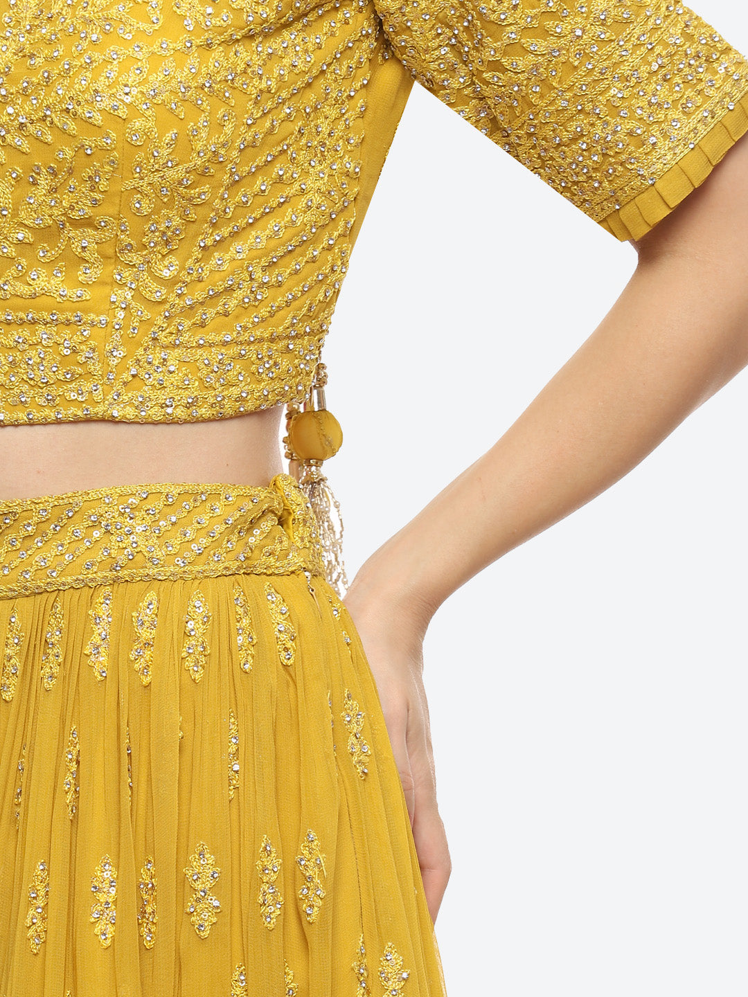 Resham Embroidered Georgette Choli With Lehenga &amp; Net Dupatta
