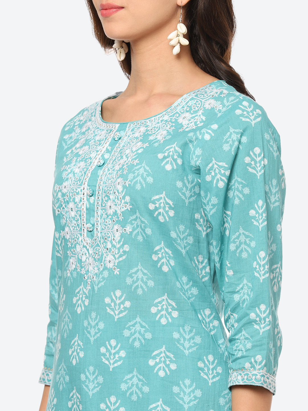Sequin Work Printed Cotton Kurta With Pant