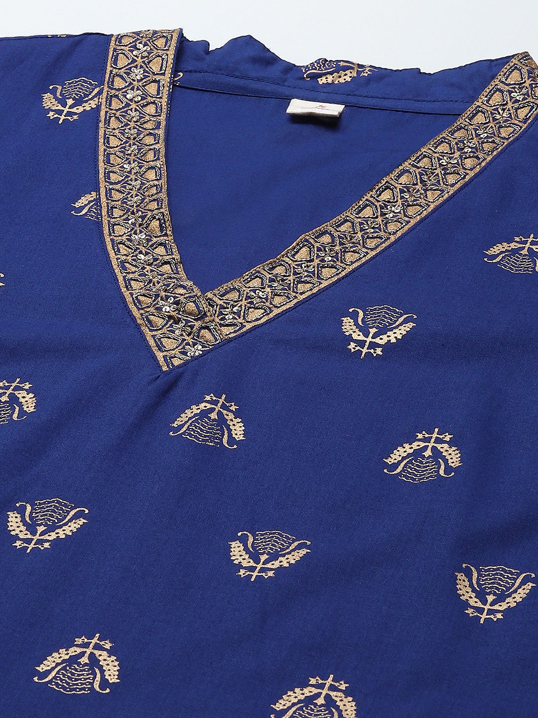 Printed Neck Patti Cotton Kurta With Skirt