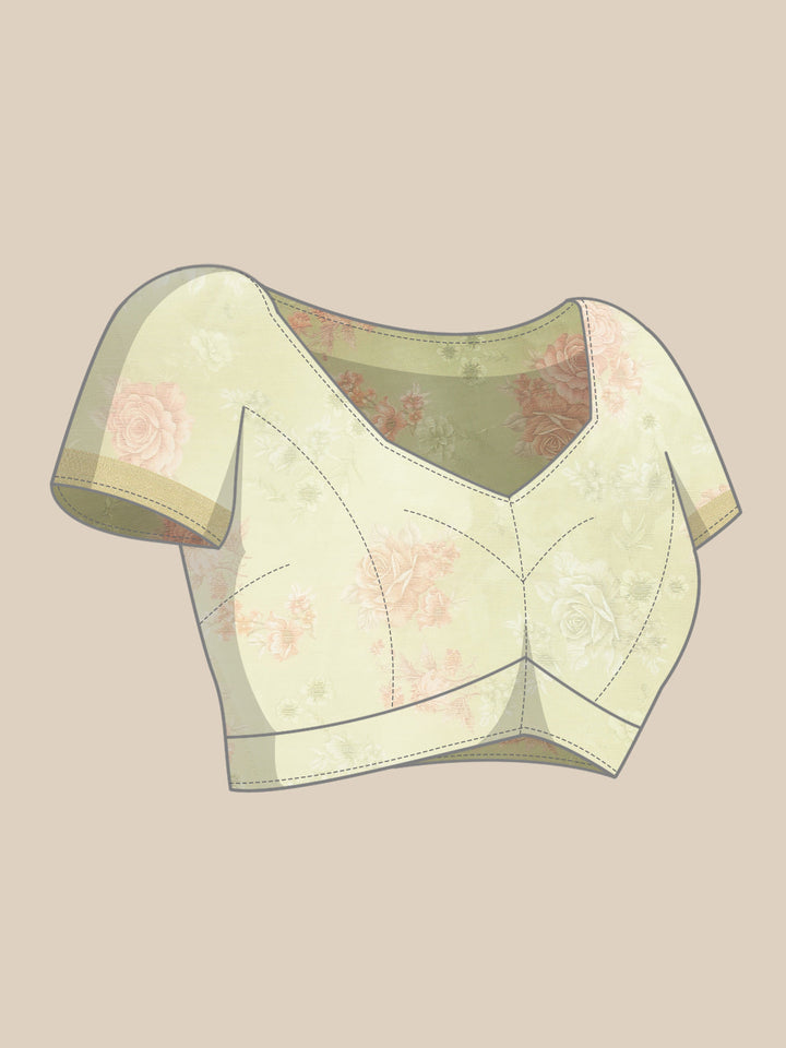 Digital Floral Printed Banarasi Pallu Cotton Chanderi Saree