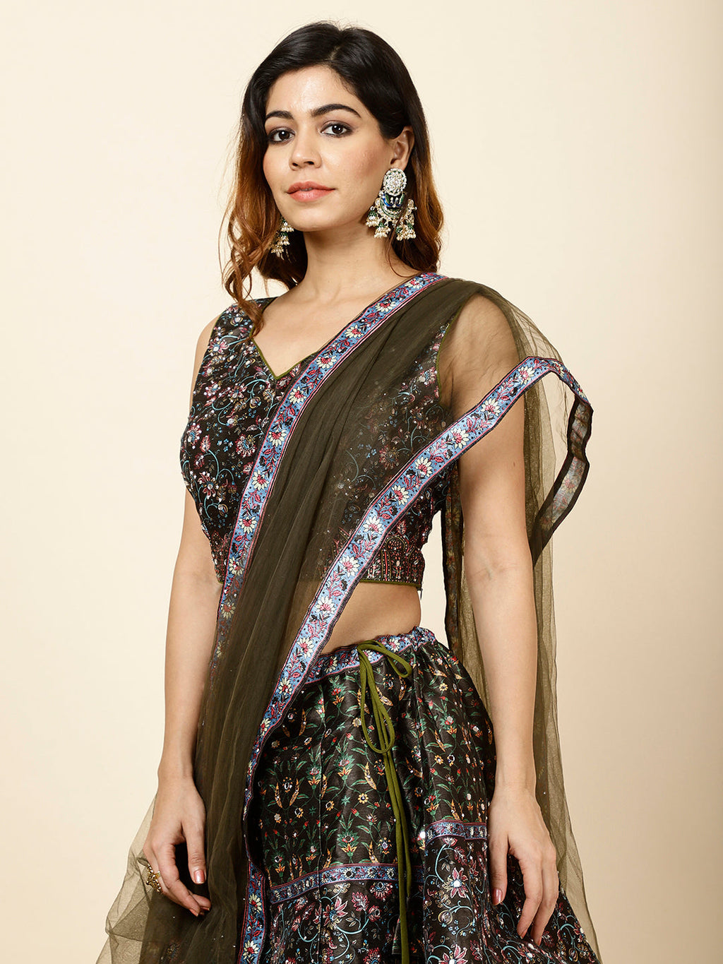 Floral Printed Handloom Choli With Lehenga & Dupatta