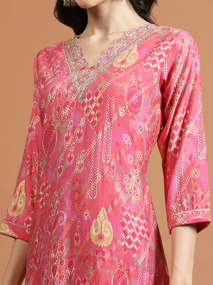 Printed Muslin Kurta With Pants