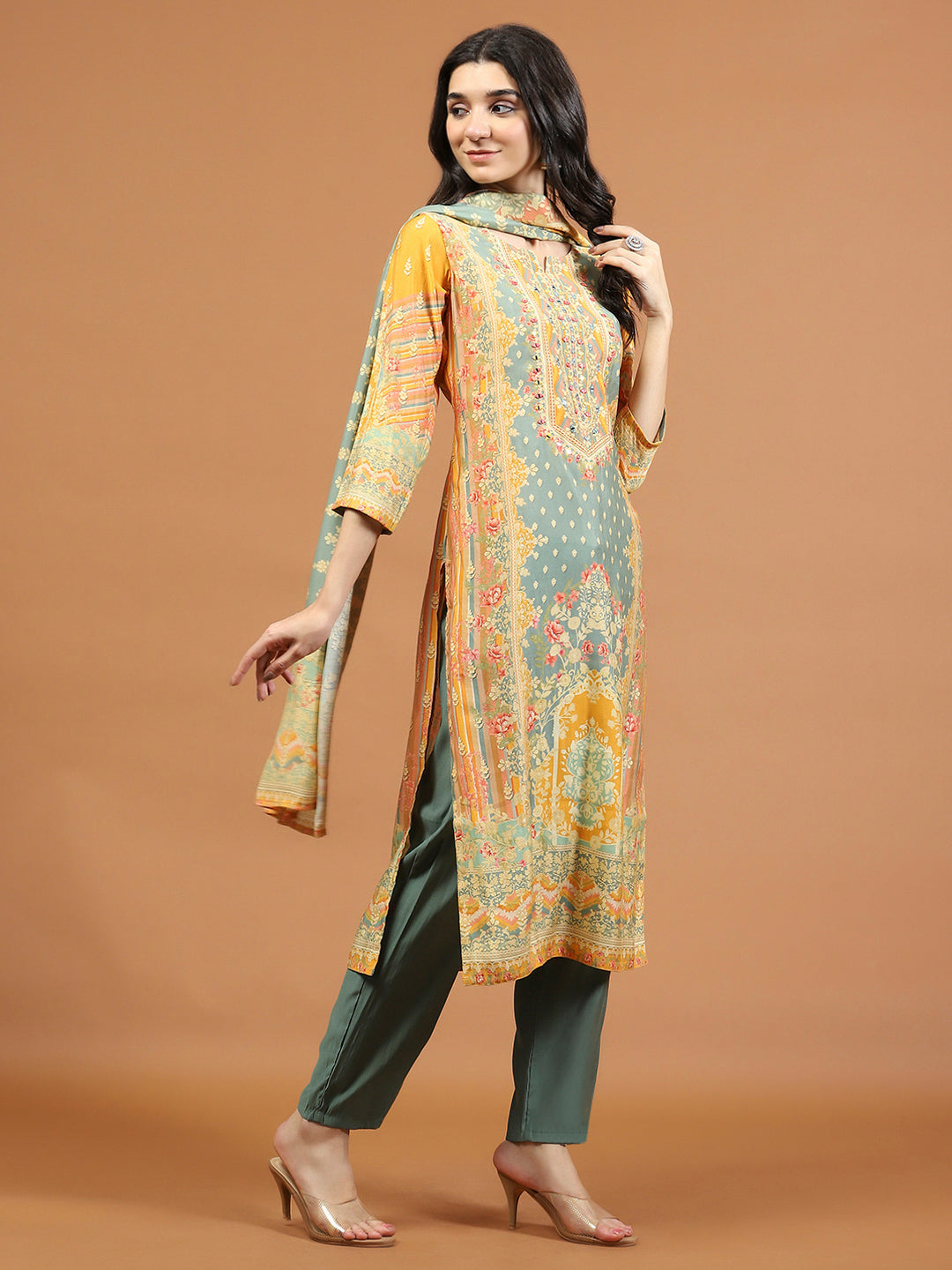 Printed Muslin Kurta With Pants &amp; Dupatta
