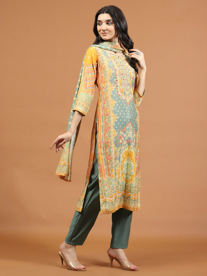 Printed Muslin Kurta With Pants &amp; Dupatta