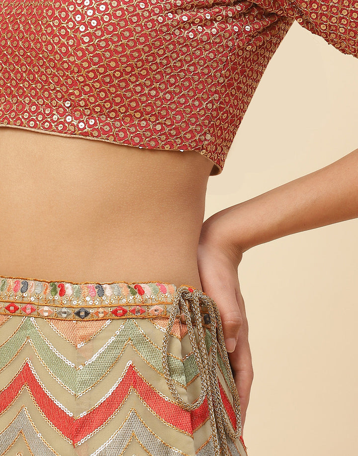 Embroidered Georgette Lehenga With Choli And Dupatta