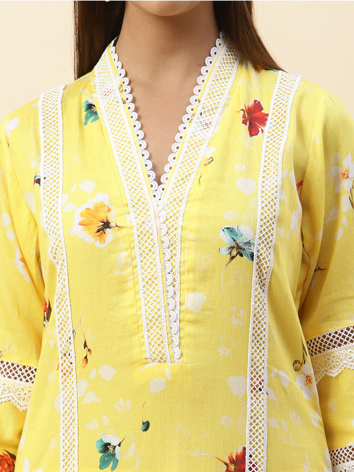 Floral Printed Cotton Kurta With Pants