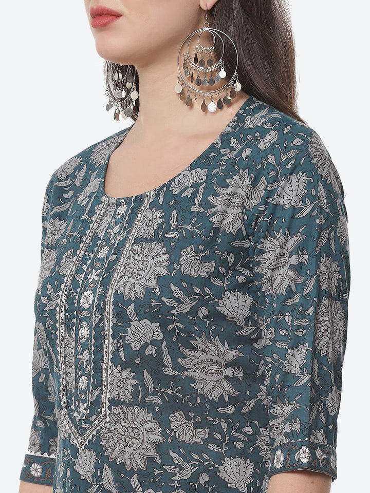 Floral Printed Cotton Stitched Salwar Kameez With Printed Dupatta