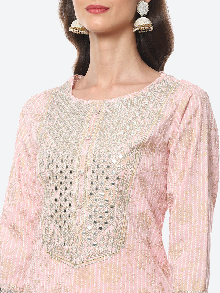 Resham Mirror Printed Cotton Kurta With Pant