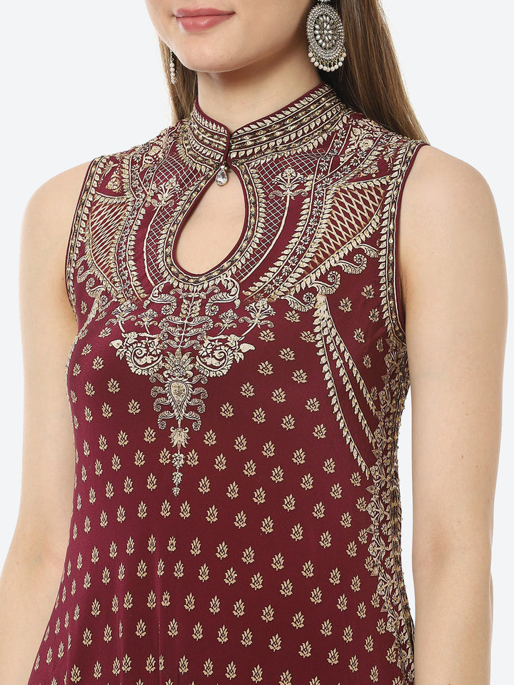 Digital Printed Crepe A-Line Gown Dress