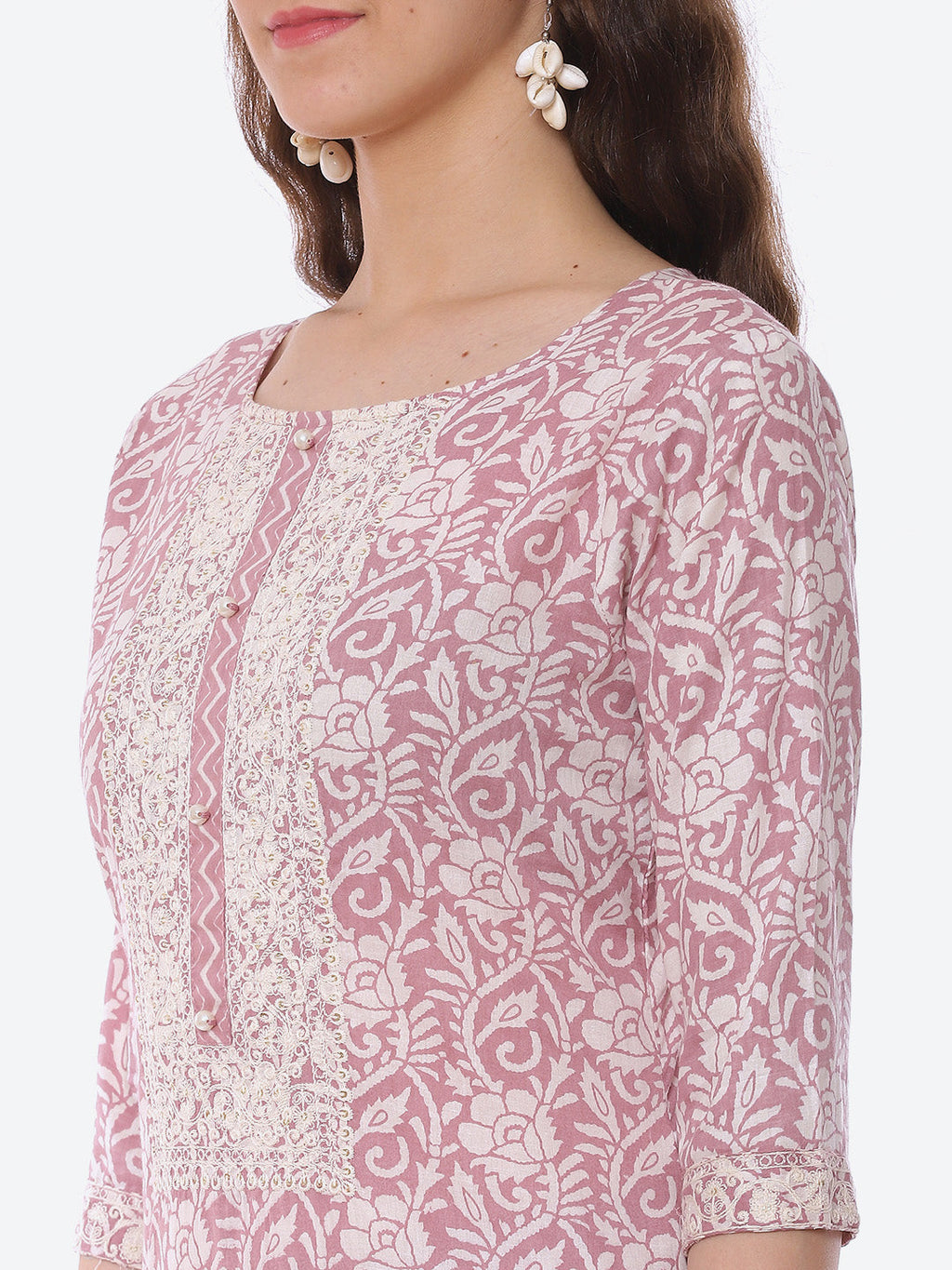 Neck Embroidered Printed Cotton Kurta With Palazzo