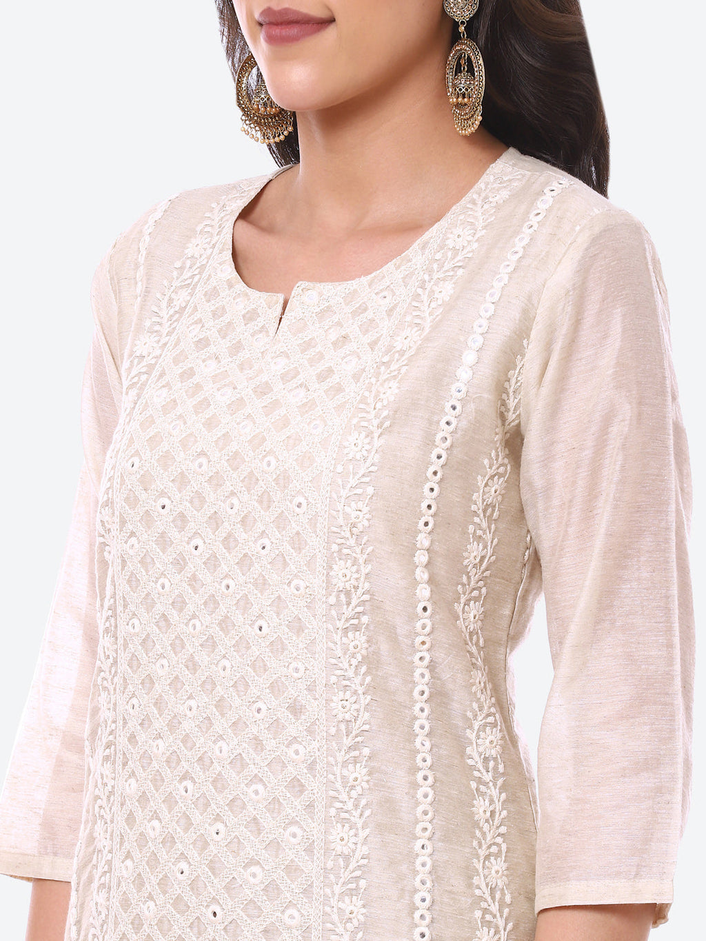 Mirror Work Embroidered Cotton Kurta With Pant