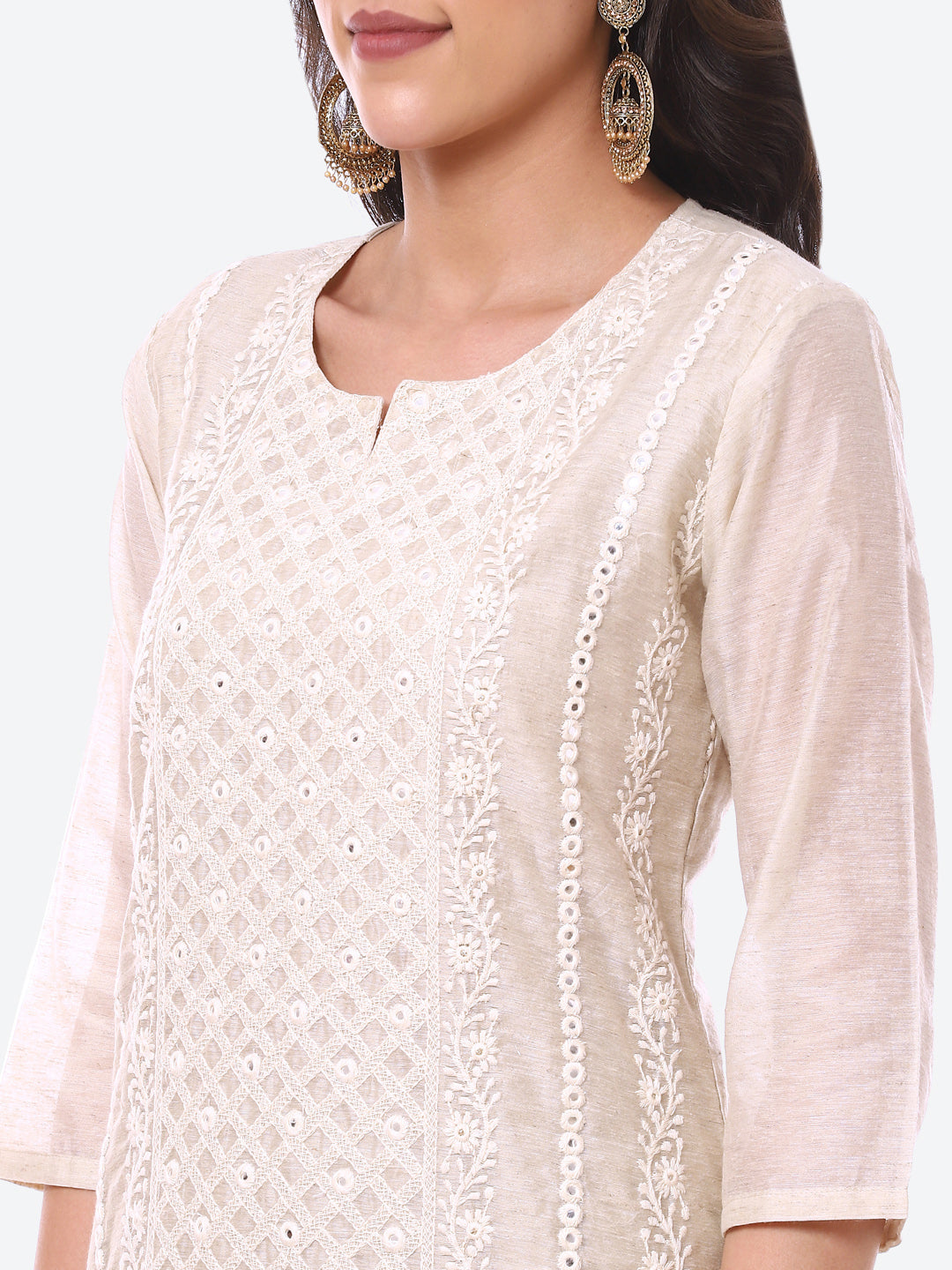 Mirror Work Embroidered Cotton Kurta With Pant
