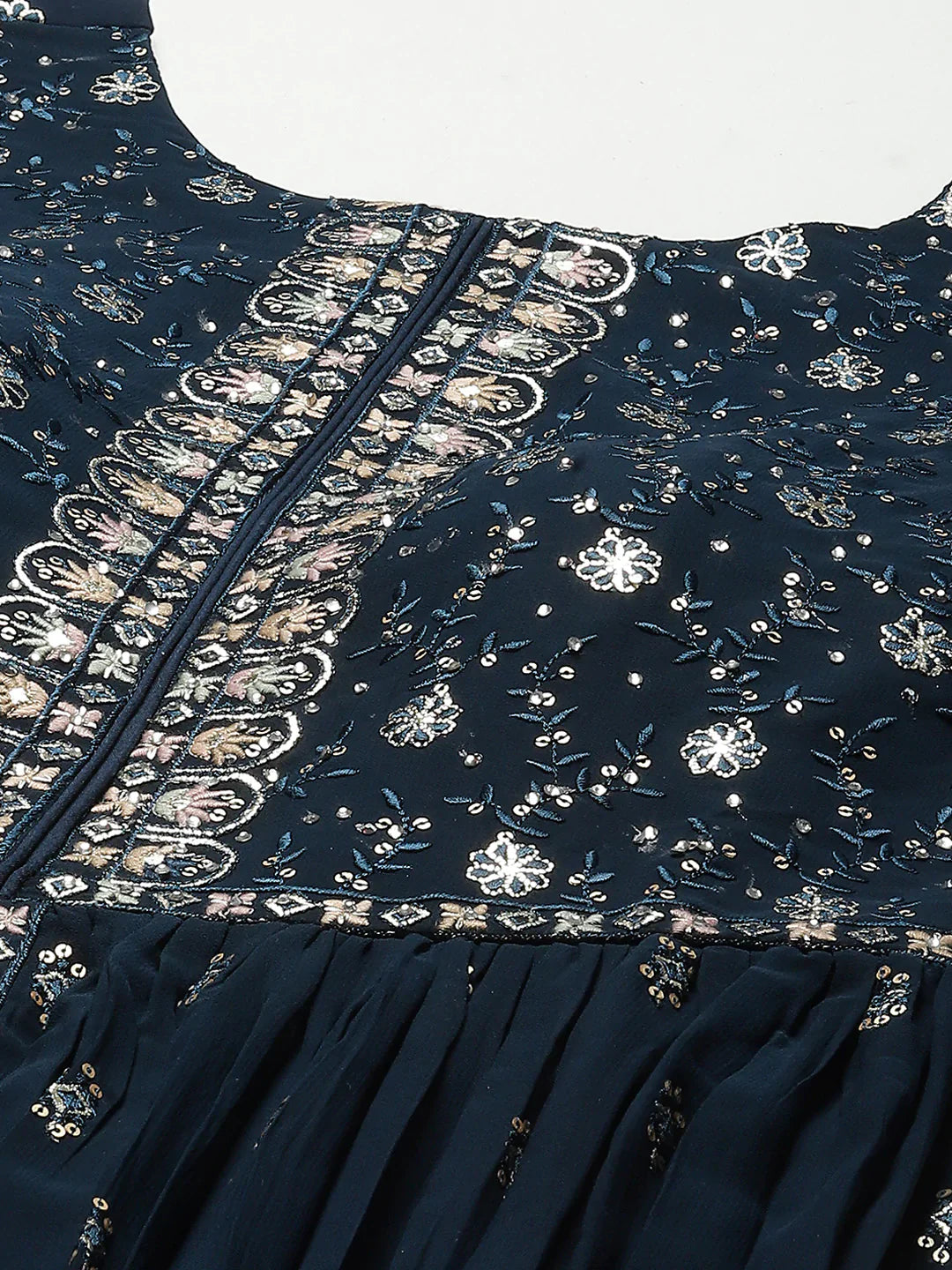 Sequin Embroidered Georgette Kurta With Palazzo &amp; Dupatta