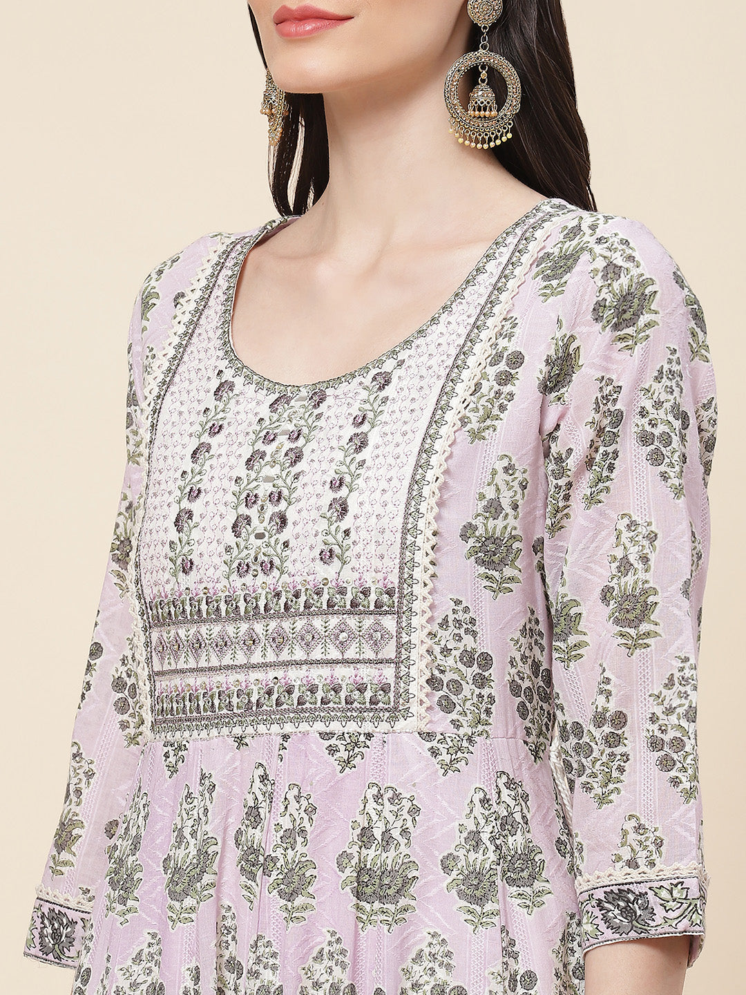 Floral Printed Cotton Kurta With Pants &amp; Dupatta