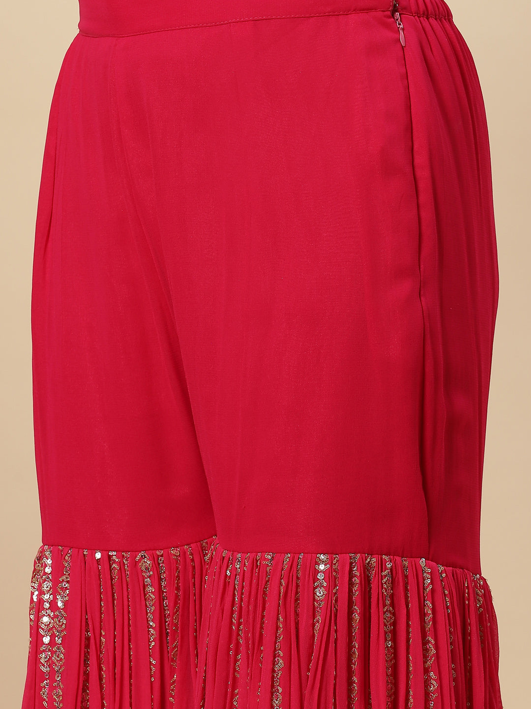 Sequin Embroidered Crepe Kurti With Garara &amp; dupatta