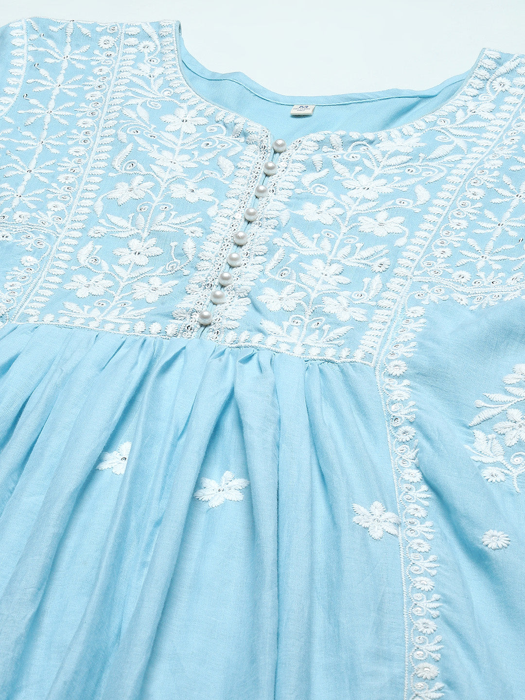 Neck Embroidery Cotton Anarkali With Pants &amp; Dupatta