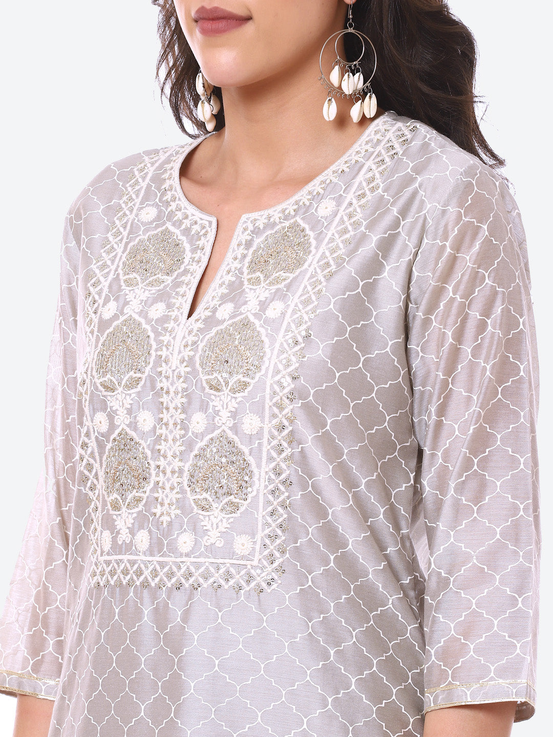 Sequence Work Printed Chanderi Kurta With Pant