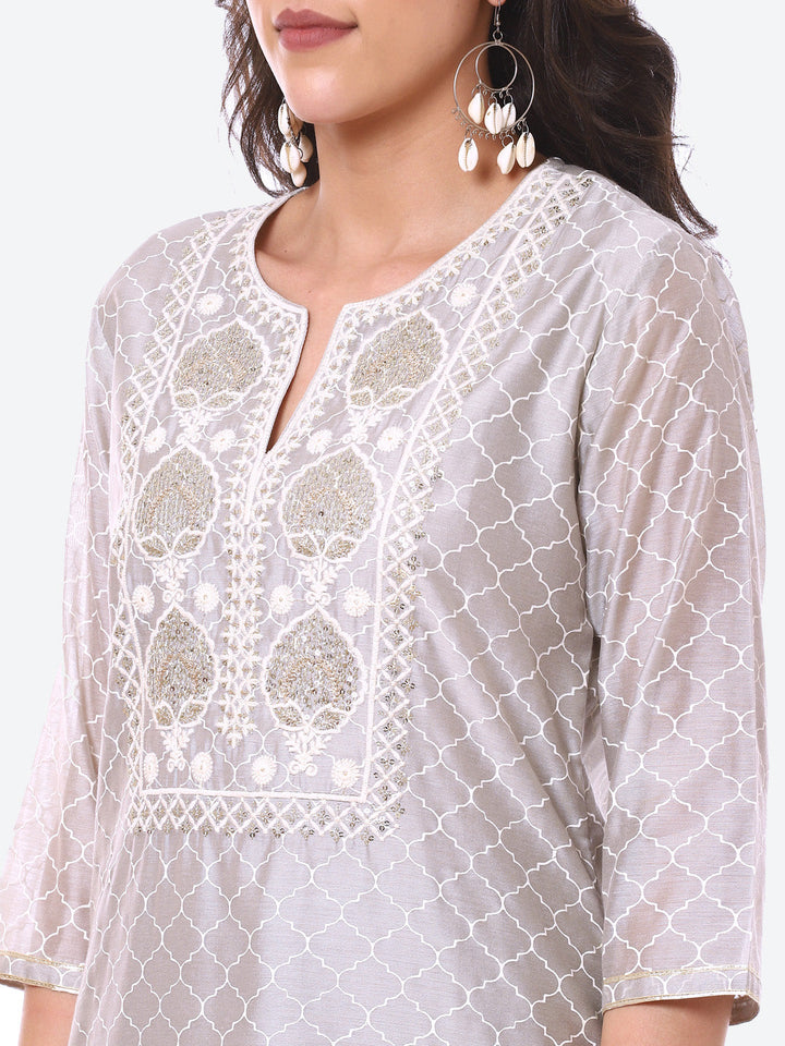 Sequence Work Printed Chanderi Kurta With Pant