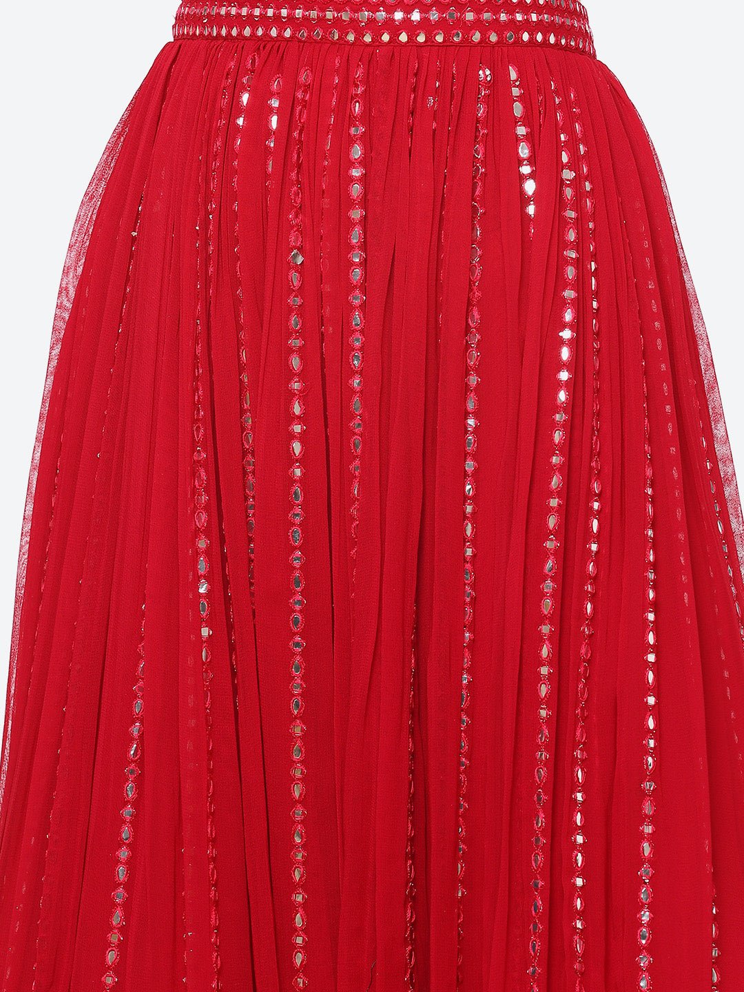 Mirror Work Georgette Choli With Laacha &amp; Net Dupatta
