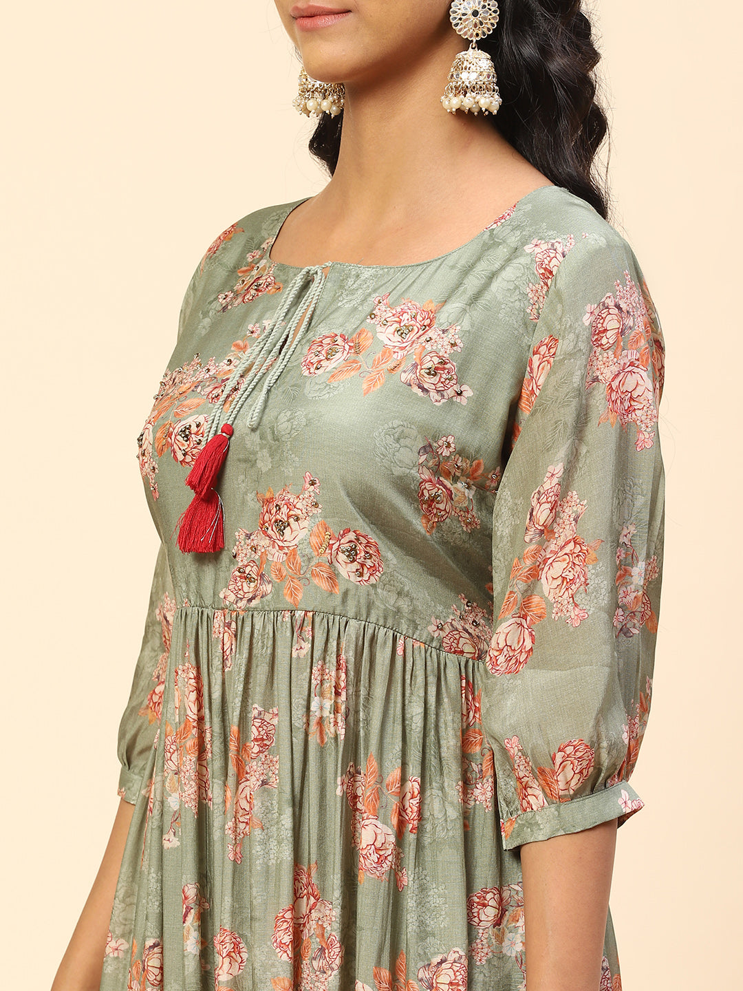 Floral Printed Muslin Kurta With Sharara