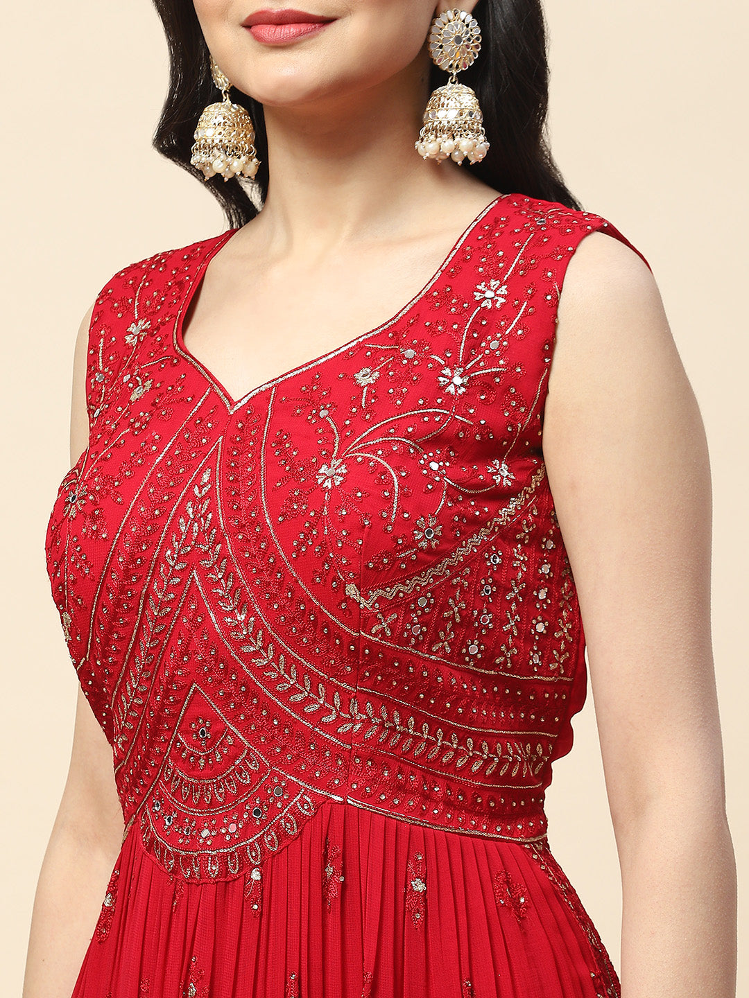 Resham Booti Embroidered Georgette Kurta With Palazzo &amp; Dupatta