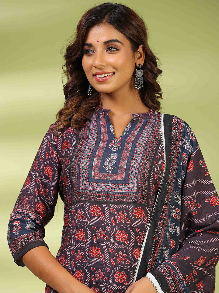 Printed Muslin Kurta With Pants &amp; Dupatta