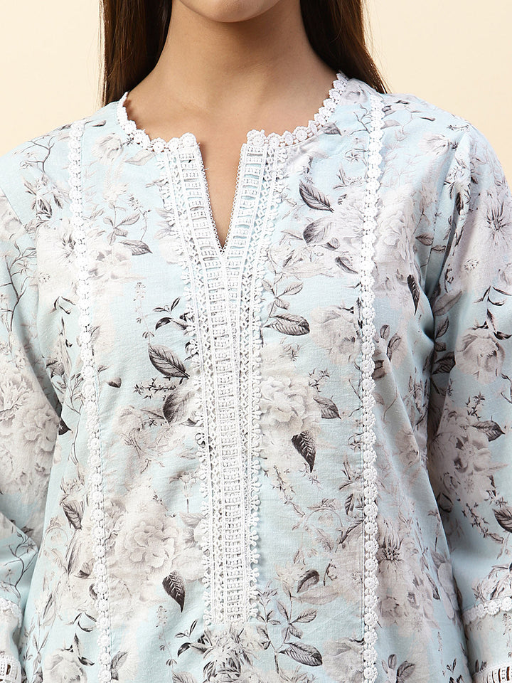 Floral Printed Cotton Kurta With Pants