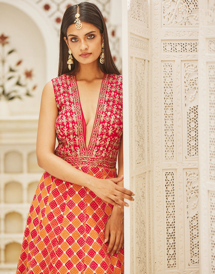 Embroidered Georgette Gown With Yoke Details