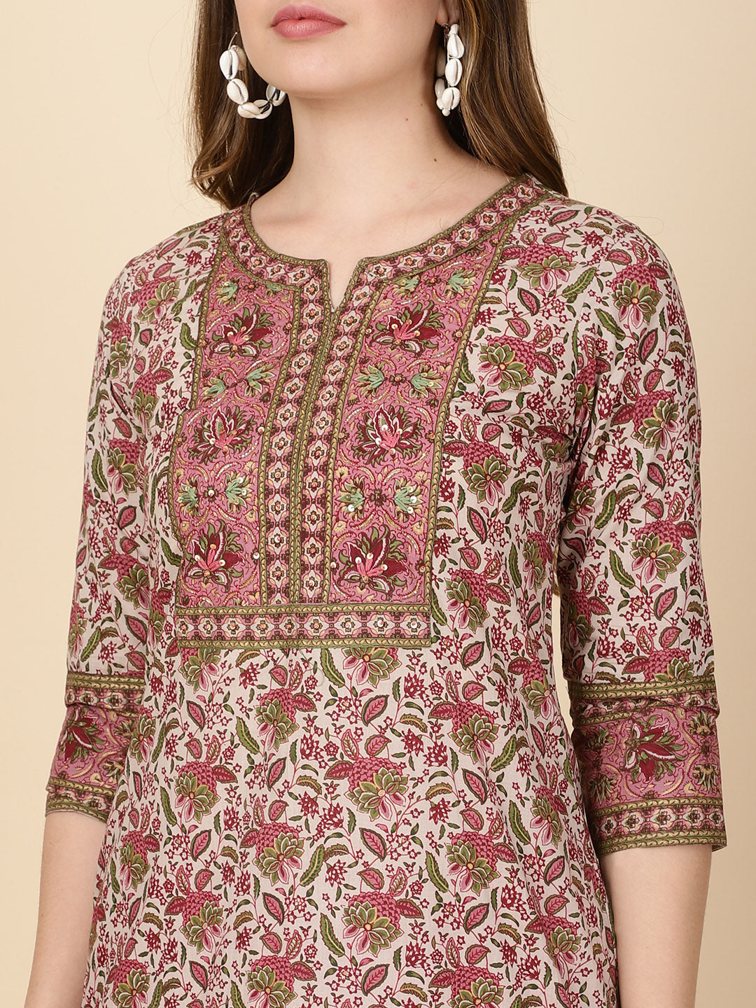 Floral Printed Cotton Kurta With Pants