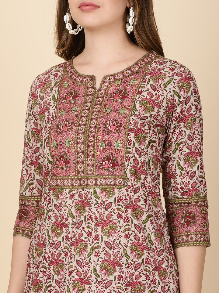 Floral Printed Cotton Kurta With Pants