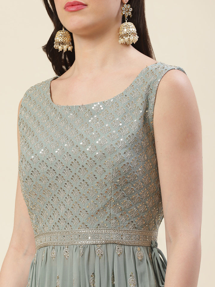 Sequin Embroidered Georgette Kurta With Palazzo &amp; Dupatta