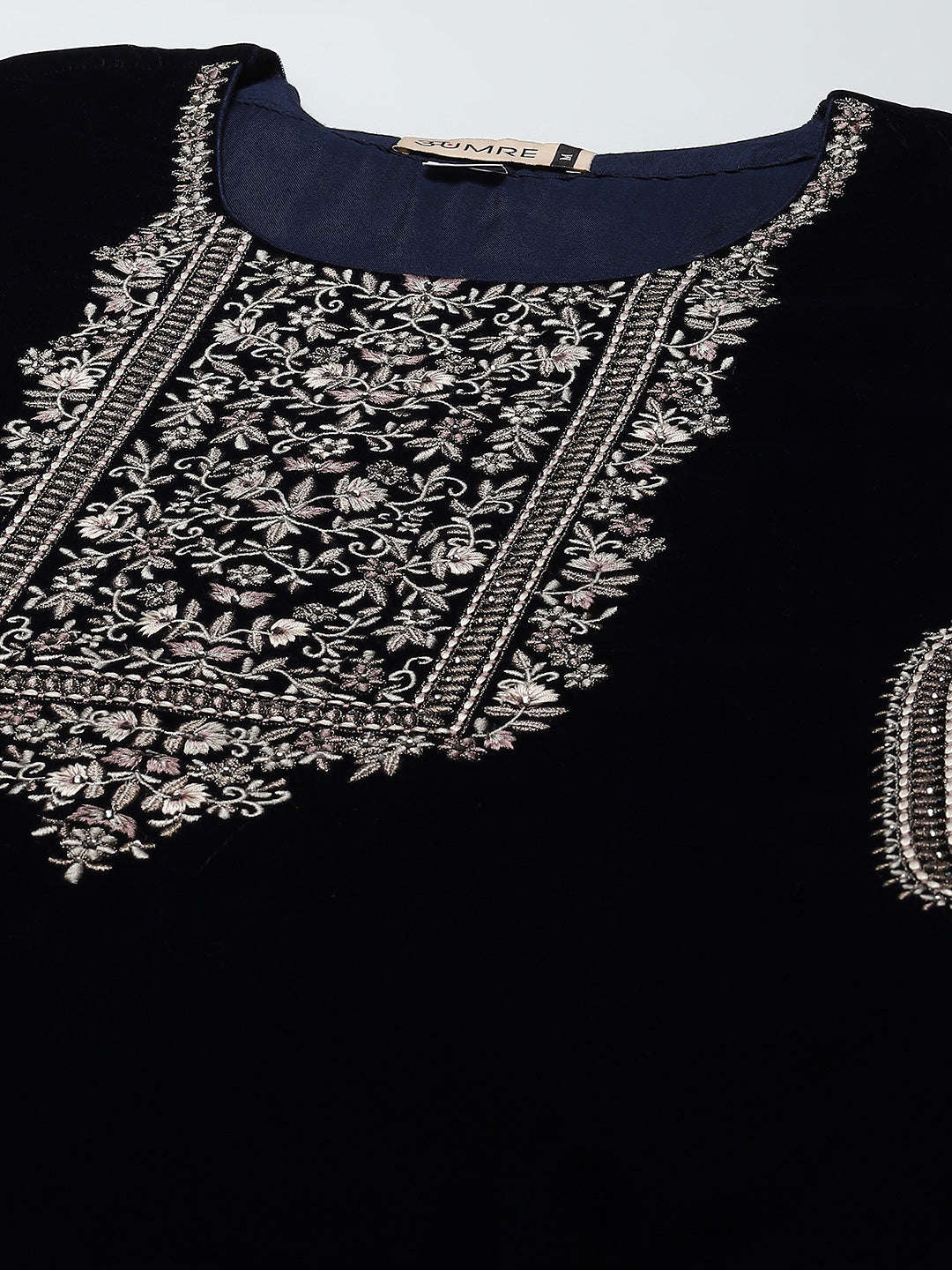 Neck Embroidered Velvet Kurta With Pants