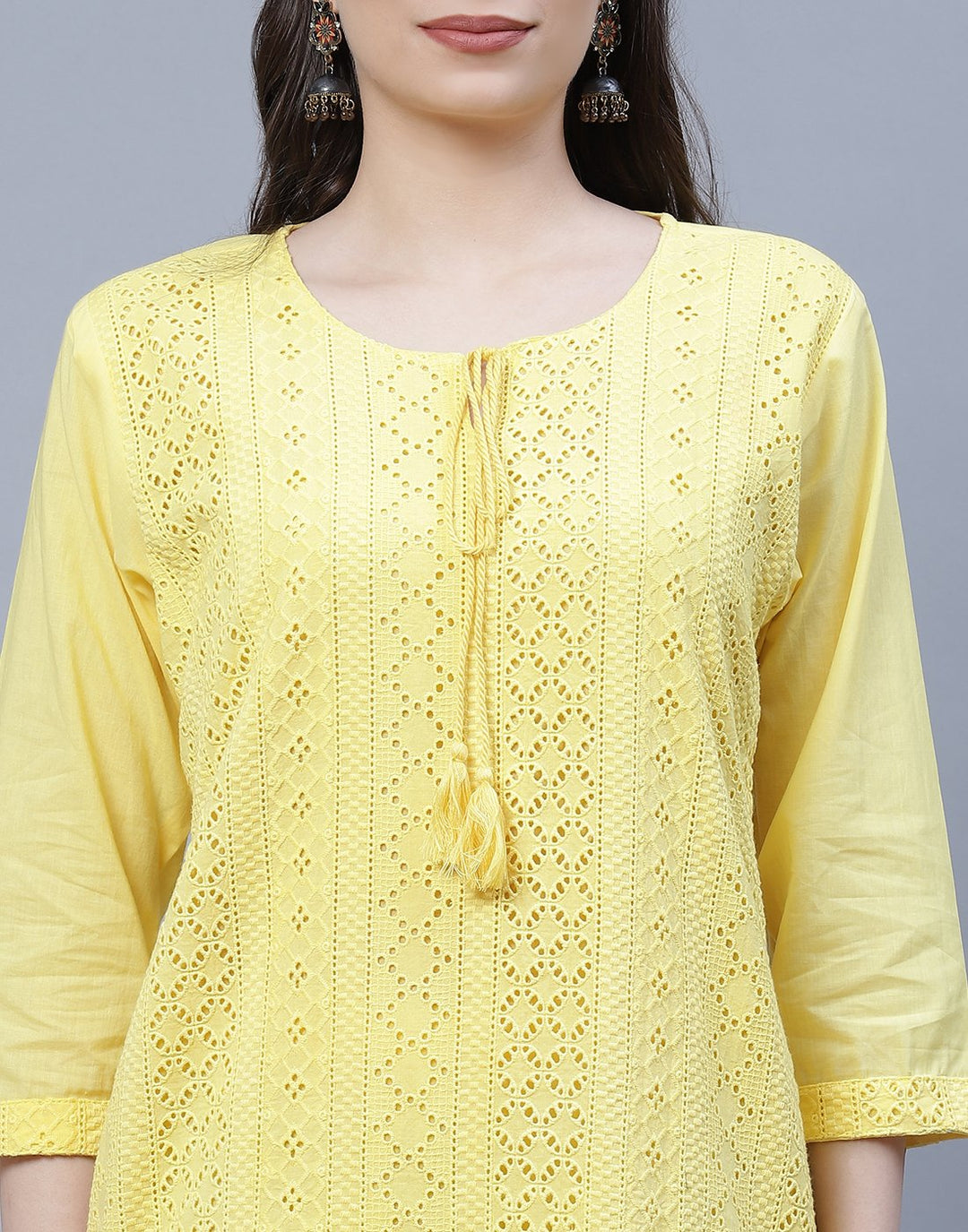 Cotton Embroidered Kurti with Straight Pant