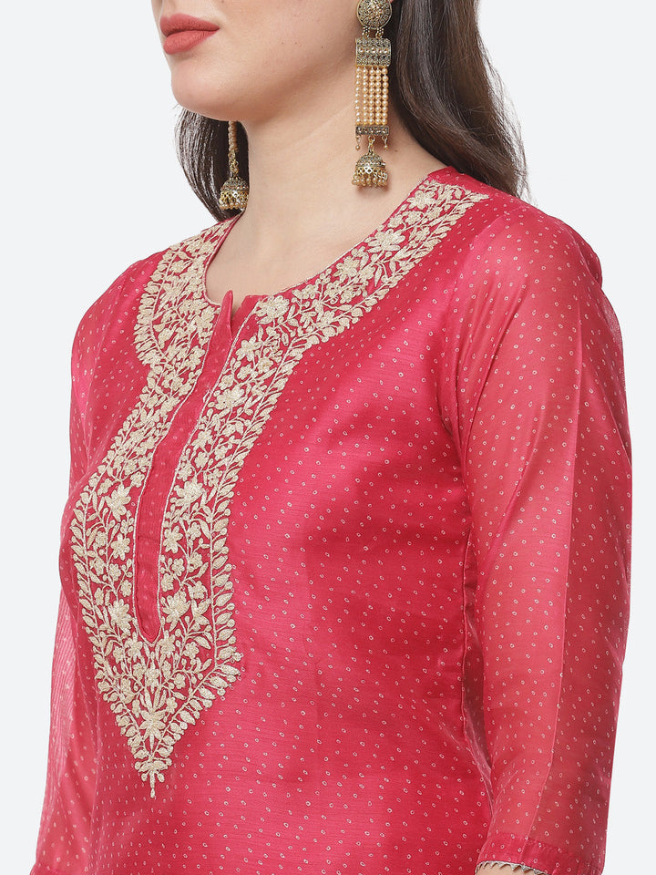 Neck Embroidered Chanderi Kurti With Pant