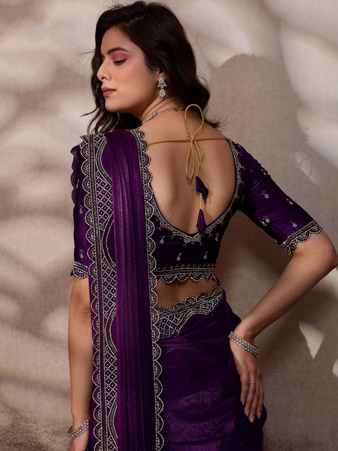 Embroidered Satin Velvet Saree