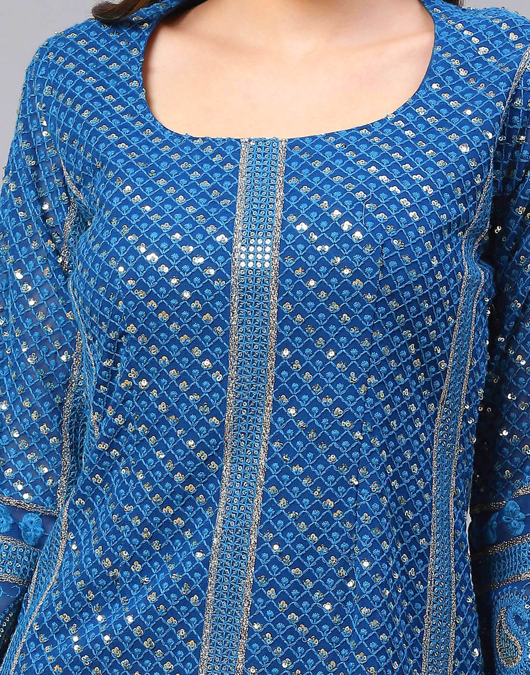 Sequin Georgette Kurti With Sharara &amp; Net Dupatta