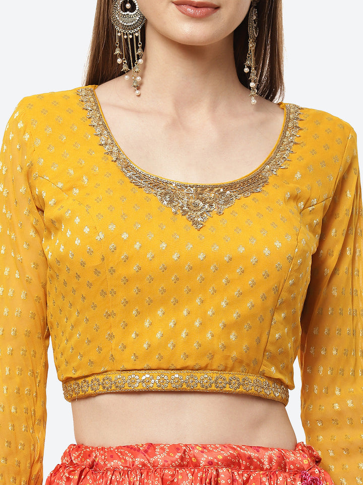Bandhani Printed Lehenga Choli With Printed Dupatta