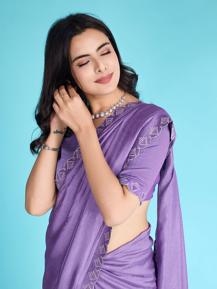 Embroidered Chinon Saree
