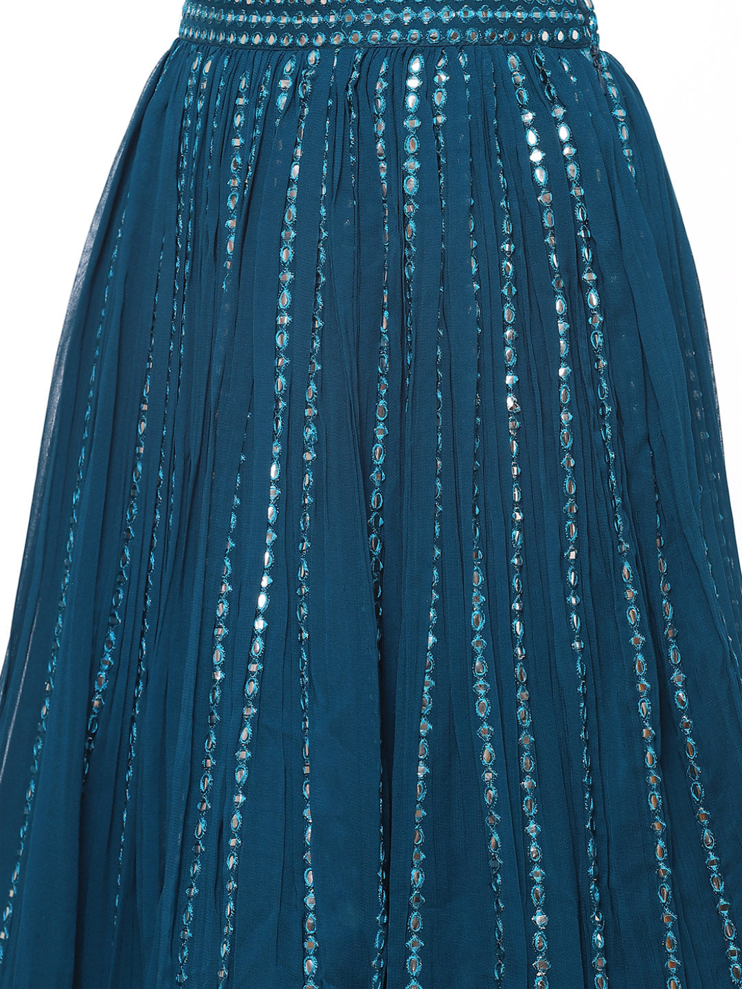 Mirror Work Georgette Choli With Laacha &amp; Net Dupatta