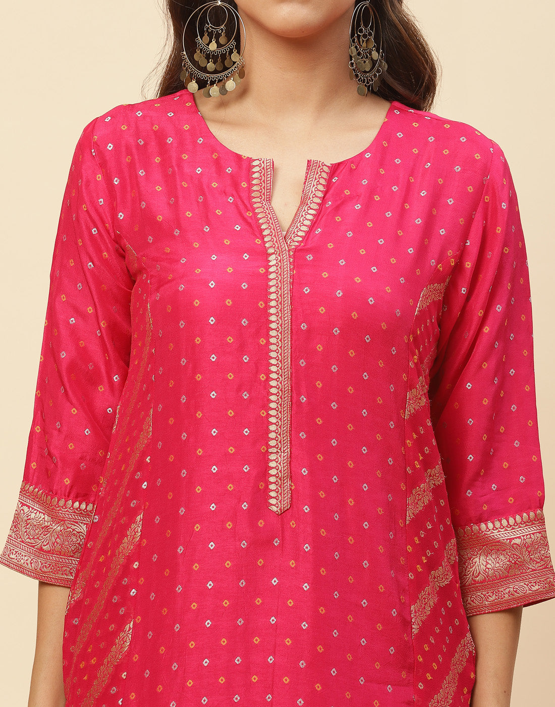Zari Booti Embroidered Chanderi Kurti With Pant