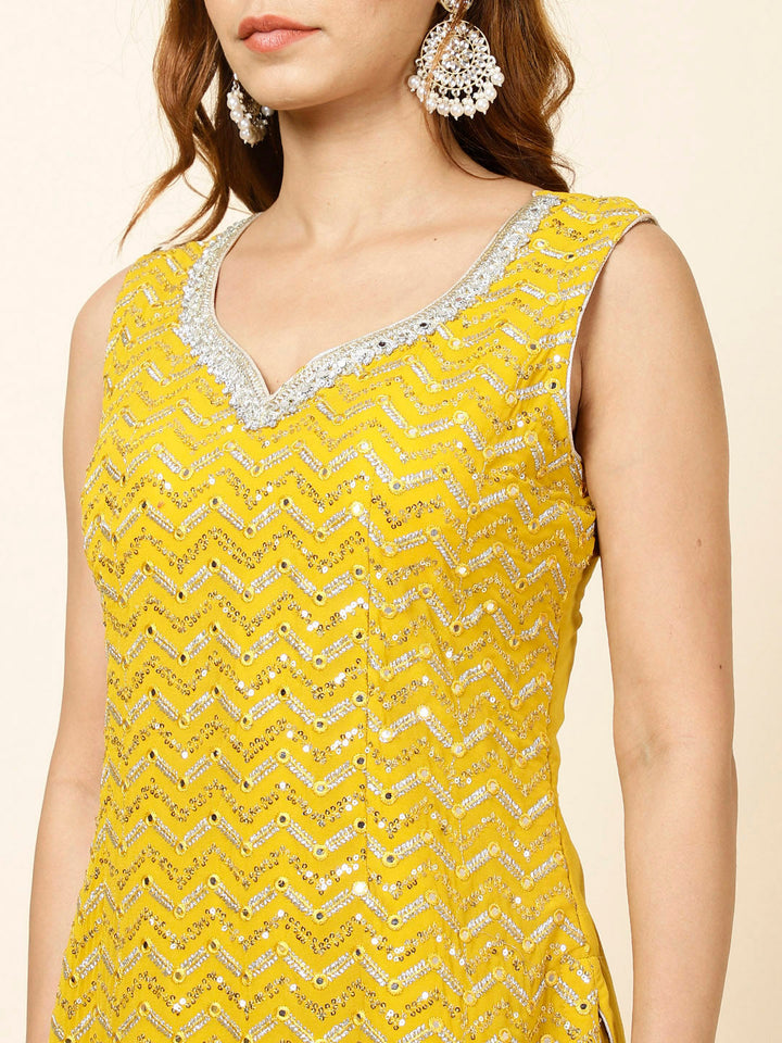 Embroidered Georgette Kurta With Garara &amp; Dupatta
