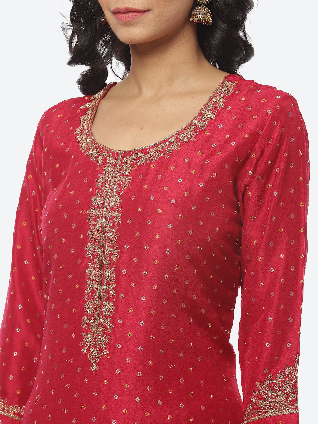 Printed Gota Patti Chanderi Kurti With Pant
