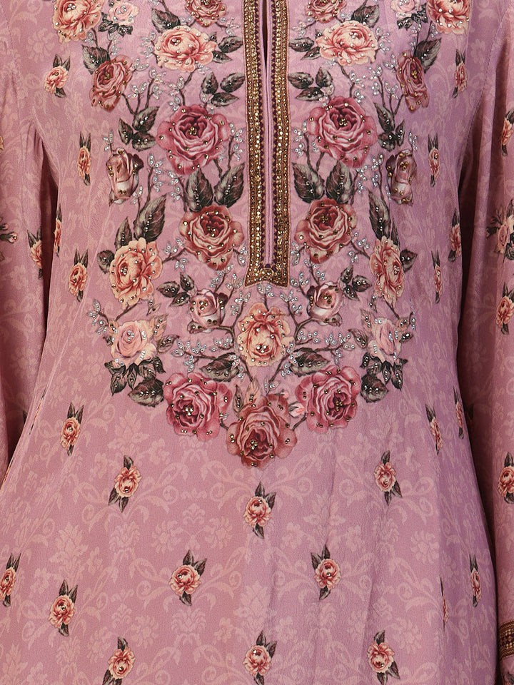 Digital Printed Crepe Kurta With Palazzo &amp; Dupatta