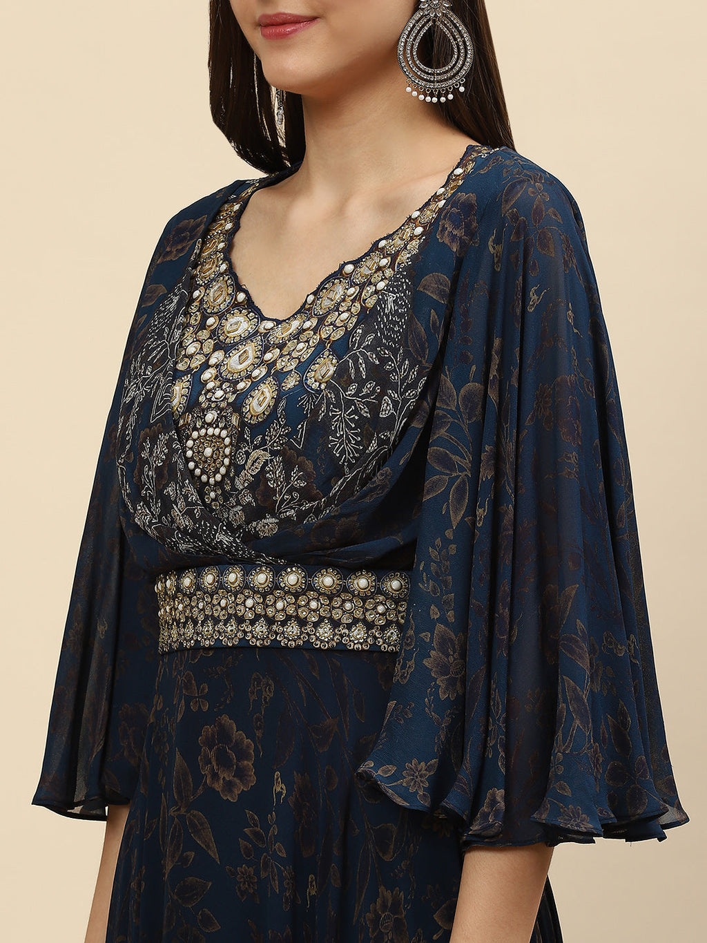 Digital Floral Printed Georgette Gown Dress