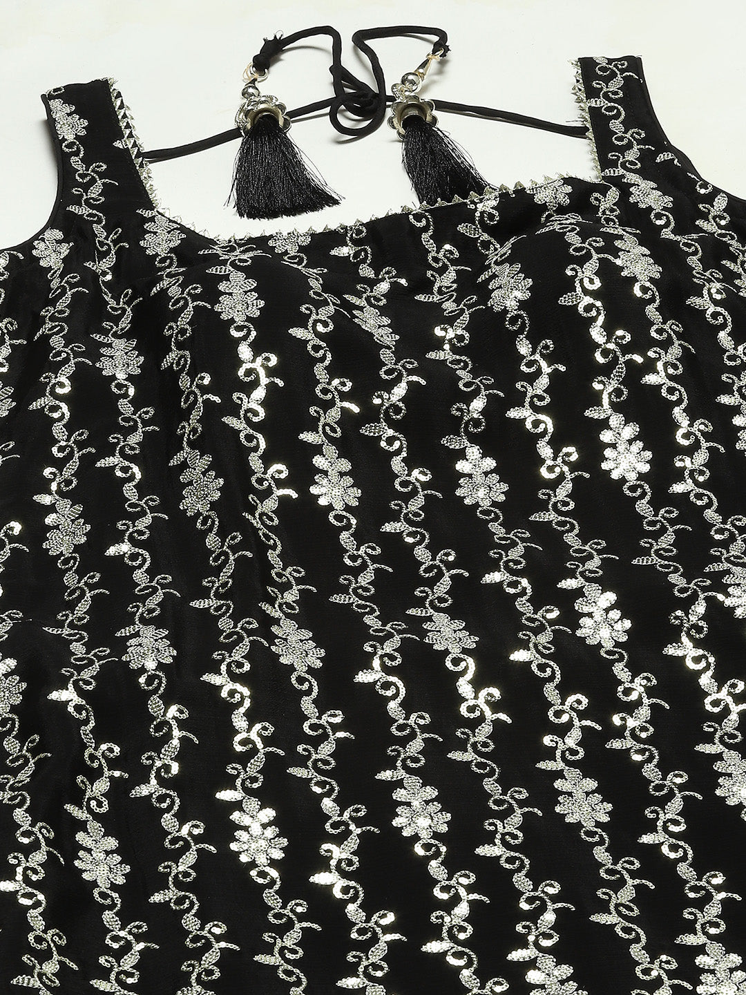 Sequin Embroidered Crepe Kurti With Garara &amp; Dupattta