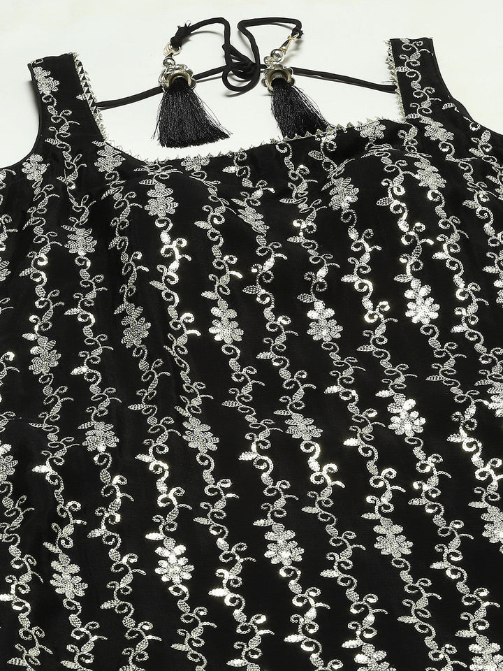 Sequin Embroidered Crepe Kurti With Garara &amp; Dupattta